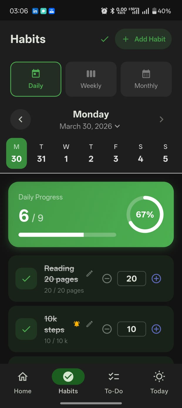 360 Tracker habit tracking screen
